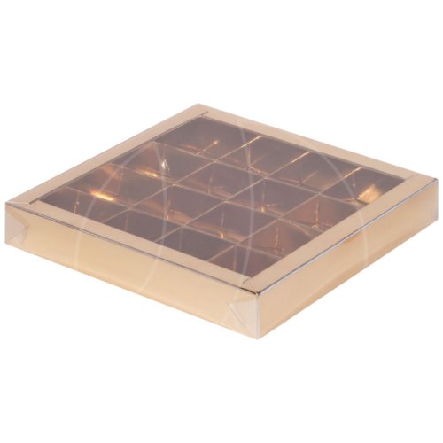 Коробка на 16 конфет с прозрачной крышкой золото 050503 ф