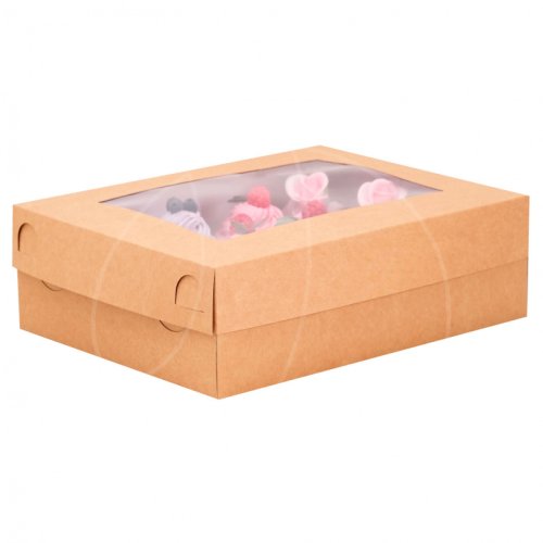 Коробка на 12 капкейков с окном крафт 32х25х10 см КУ-116; 7904603  