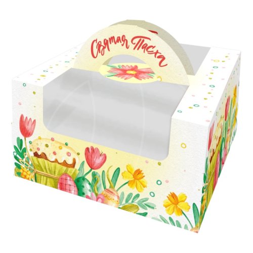 Коробка для кулича с окном "Святая Пасха" 14х14х8 см КУ-772