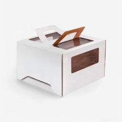 Коробка для торта с маленьким окном и ручкой белая 24х24х20 см 7817917