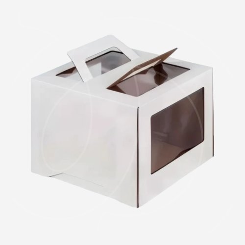 Коробка для торта с окном и ручкой белая 24х24х20 см 019042