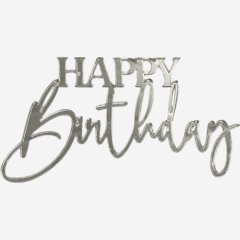 Топпер декоративный акриловый "Happy Birthday" Серебро 12х6,5 см 36578