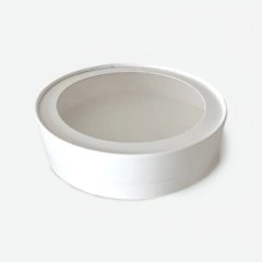 Коробка для сладостей с окном круглая белая 16х4,5 см 