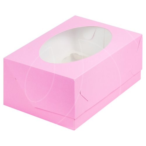 Коробка на 6 капкейков с окном матовая розовая 040384 ф