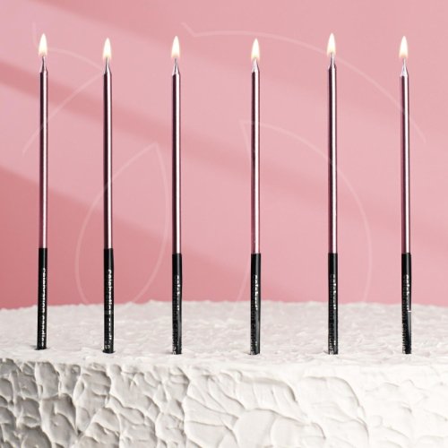 Свечи декоративные Розовый с чёрным 14,5 см 6 шт 5122209