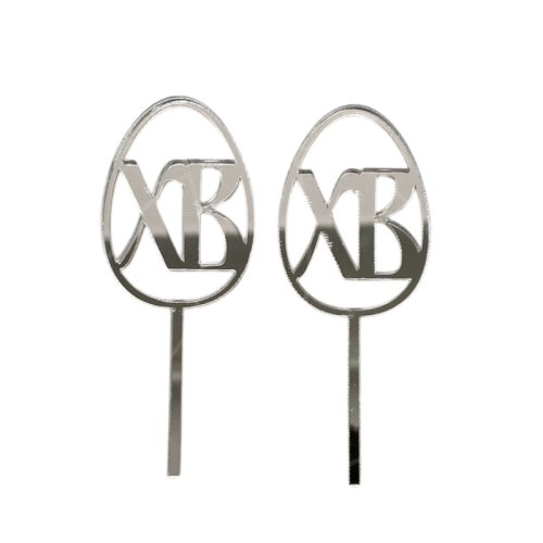 Набор топперов декоративных акриловых "Пасхальные" Серебро 9х3,5 см 