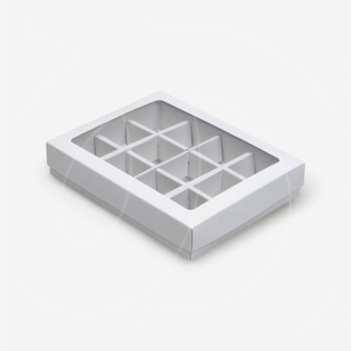 Коробка на 12 конфет с окном белая 19х15х3,6 см КУ-177; 7904579   