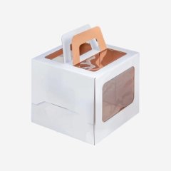 Коробка для торта с окном и ручкой белая 22х22х20 см 019060