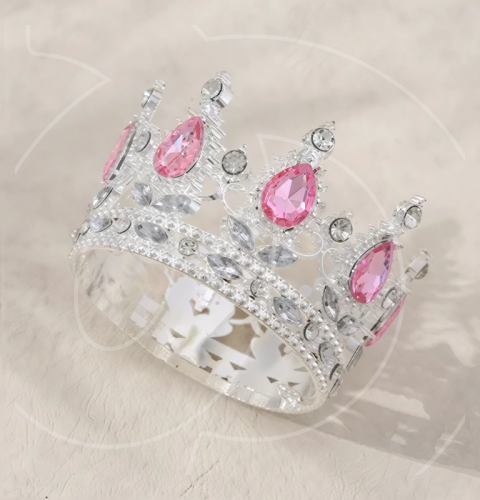 Топпер декоративный "Корона с камнями" Серебро/Розовый 6 см 