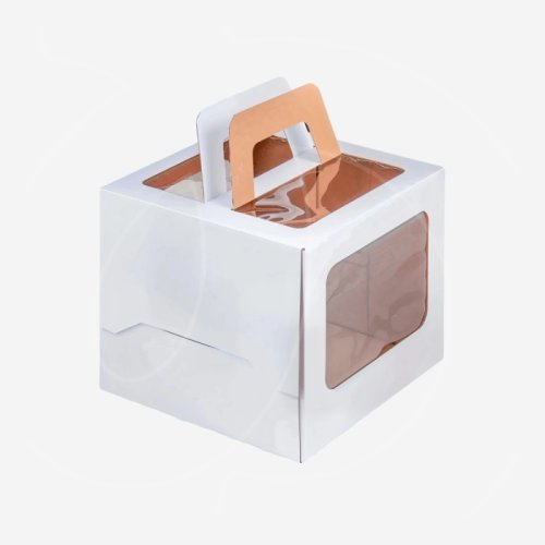 Коробка для торта с окном и ручкой белая 22х22х20 см 019060