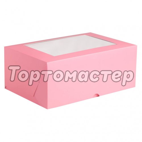 Коробка на 6 капкейков с окном розовая 4497627