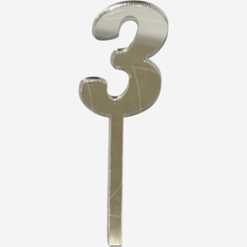 Топпер декоративный акриловый "Цифра 3" Серебро 9,5х3 см 